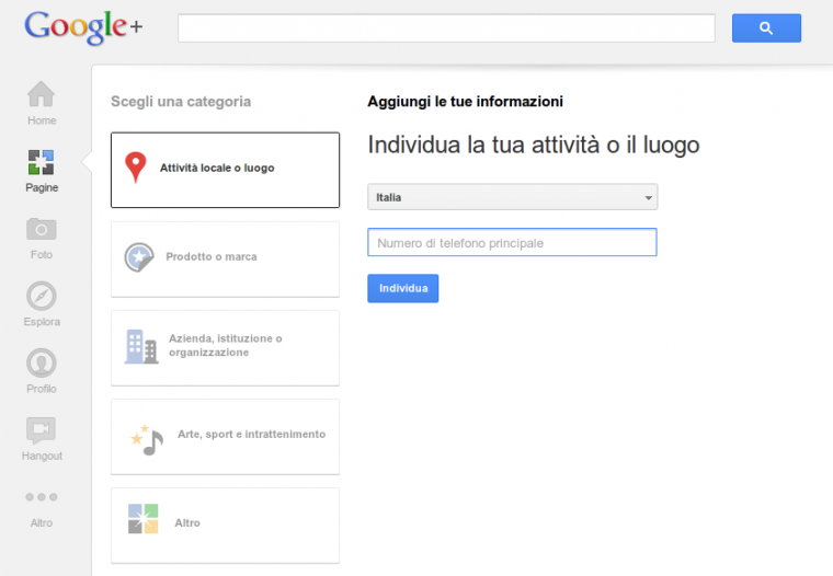 Crea una pagina Google+