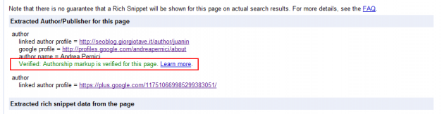 Verified author - Rich Snippets Testing Tool