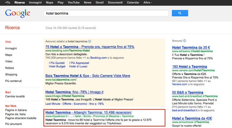 Tripadvisor posizionamenti SERP