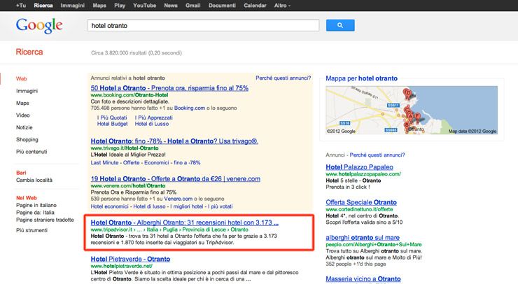 Tripadvisor risultati in SERP