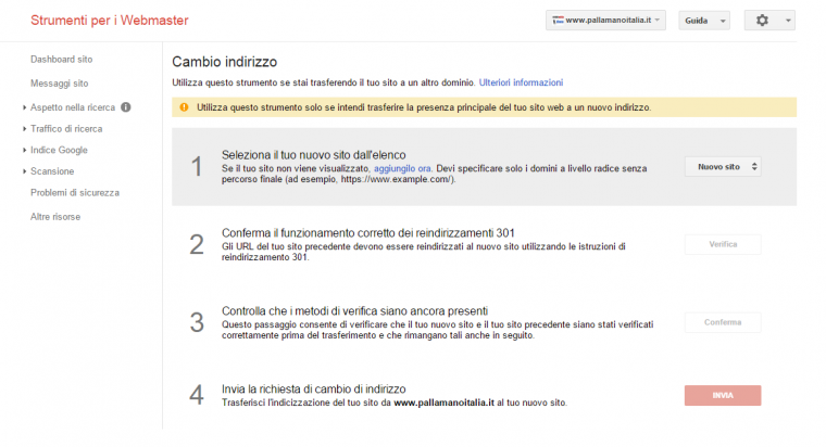cambio indirizzo webmaster tool