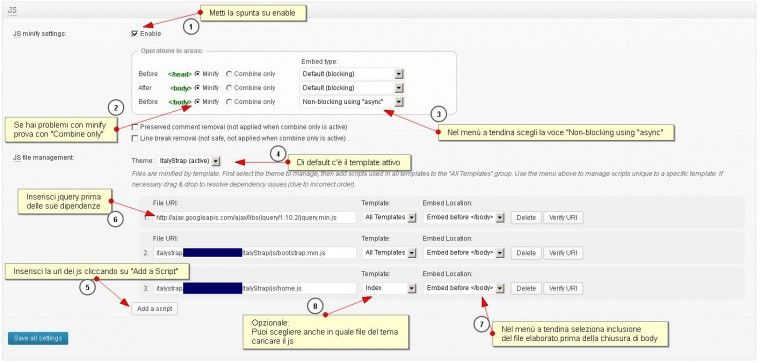 Configurazione minify su W3TC