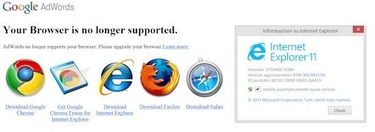 AdWords: servizio non raggiungibile con IE11?