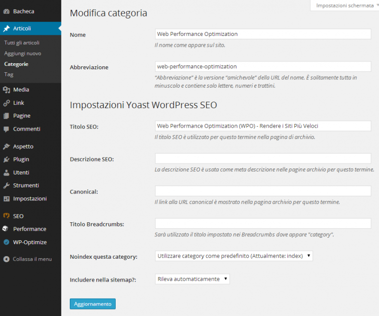 Categorie wordpress SEO