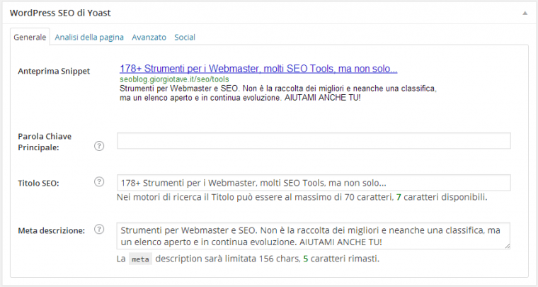 Impostazioni articolo: WordPress SEO