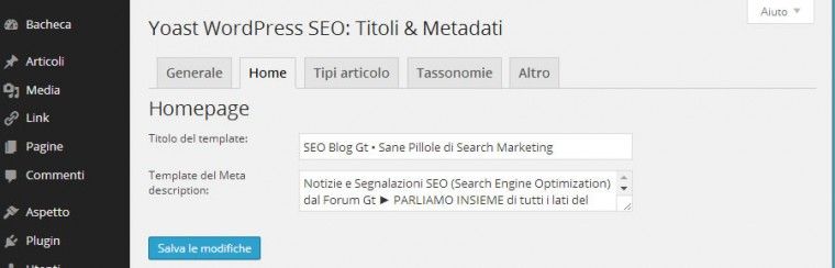 Titolo Home: tab 2. WordPress SEO