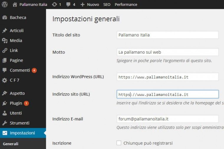 impostazioni generali wordpress