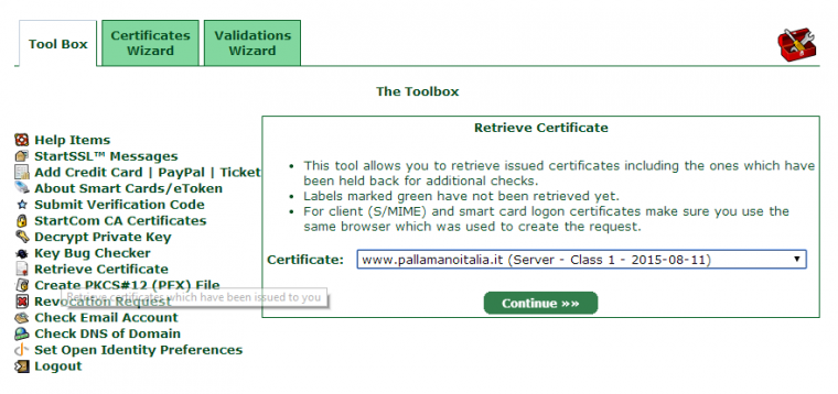 recupera certificato