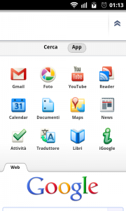 Le icone applicazioni aggiunte nella homepage di Google
