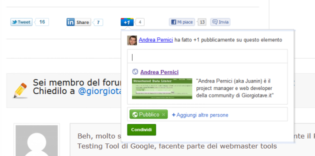 Condivisone bottone Google+ One