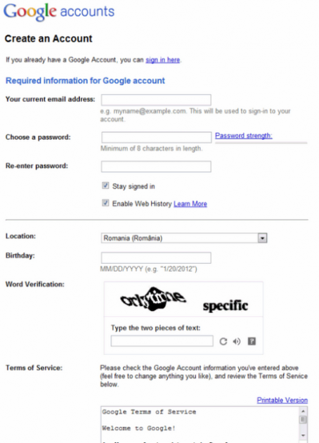 Google Account Form 2