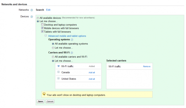 AdWords - WiFi Targeting