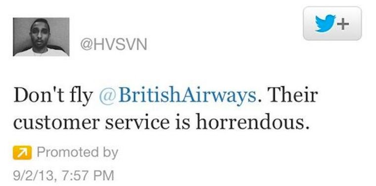 Twitter: le critiche “Promoted” contro la British Airways