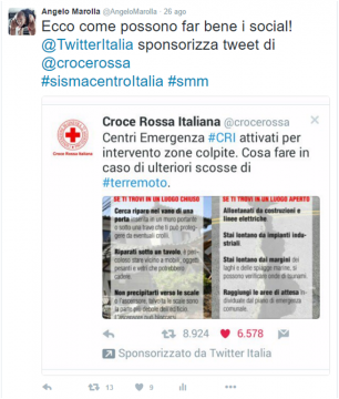 Il tweet sponsorizzato di Croce Rossa Italiana