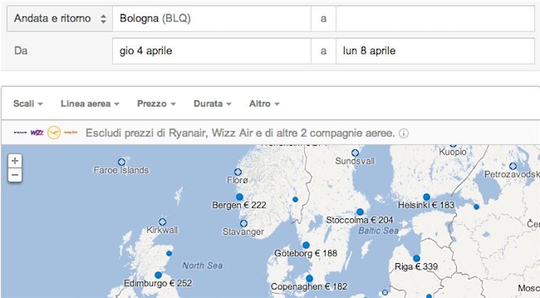 Google ha lanciato Flight Search, anche in Italia
