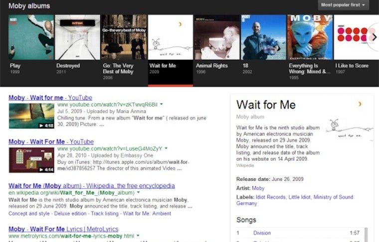 Google: nuovi test sulle ricerche a tema musicale