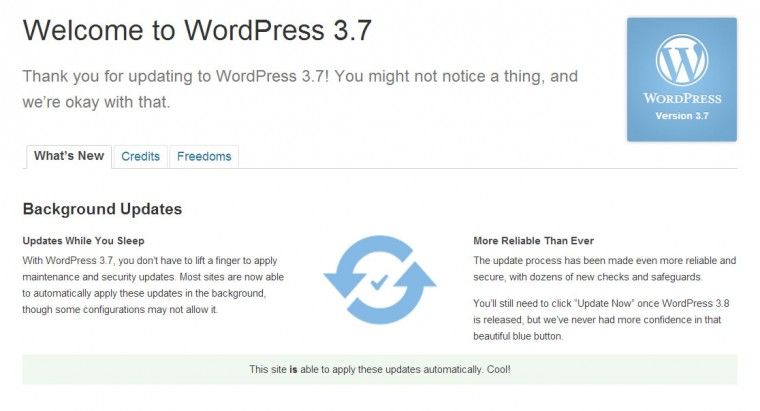 WordPress 3.7 è arrivato! Finalmente aggiunto l’auto-update