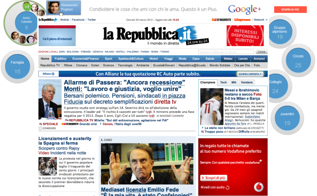 Google+, spunta la pubblicità su “Repubblica.it”