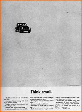 Uno dei primi annunci del Maggiolino Volkswagen. USA, 1960.