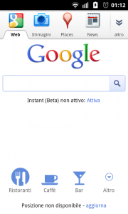 Nuona homepage di Google Mobile con icone