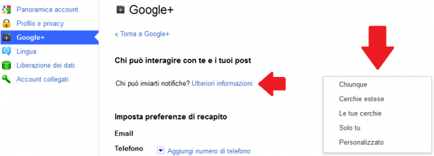 Notifiche da Google+ Notifiche da Google+
